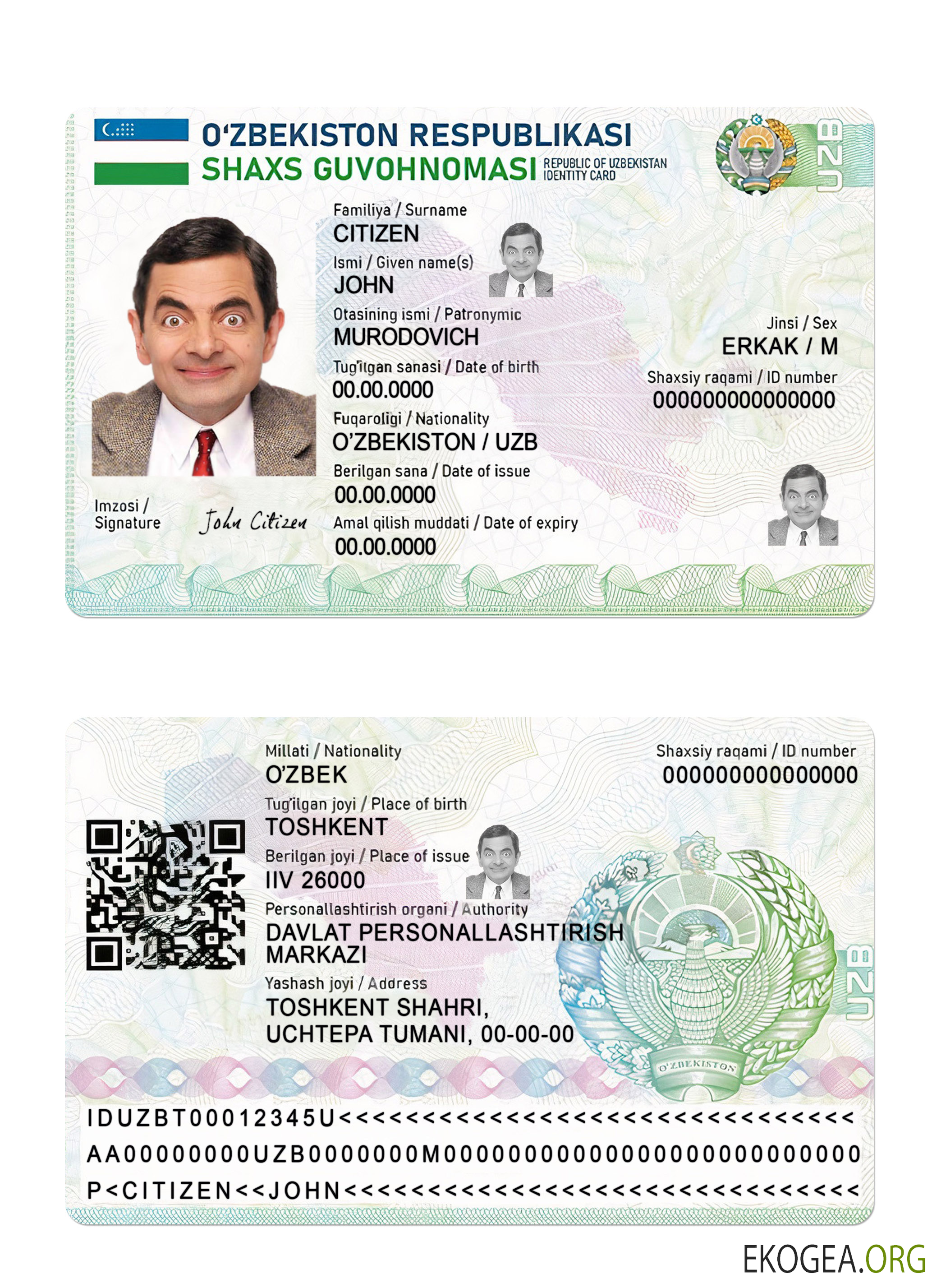 Carte d'identité de l'Ouzbékistan